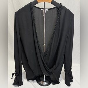 Esley Black V-Neck Blouse with Tie Cuffs